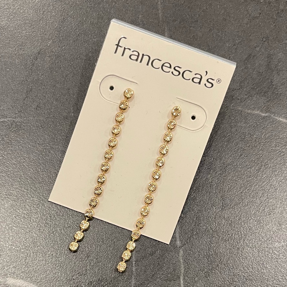 NWT Francesca’s Gold Stud Dangly Earrings